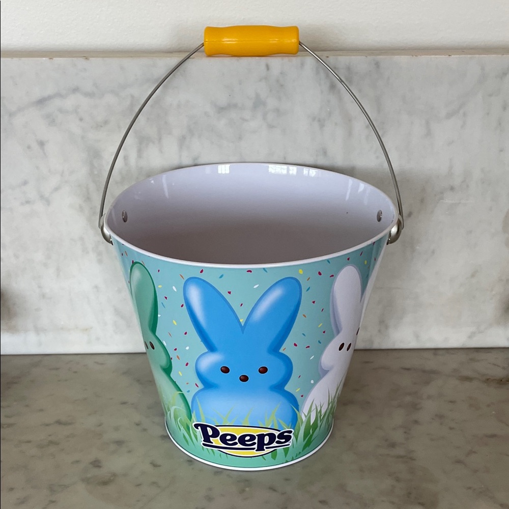 PEEPS Blue Bunny Decorative Metal Bucket with Handle & Yellow Grip